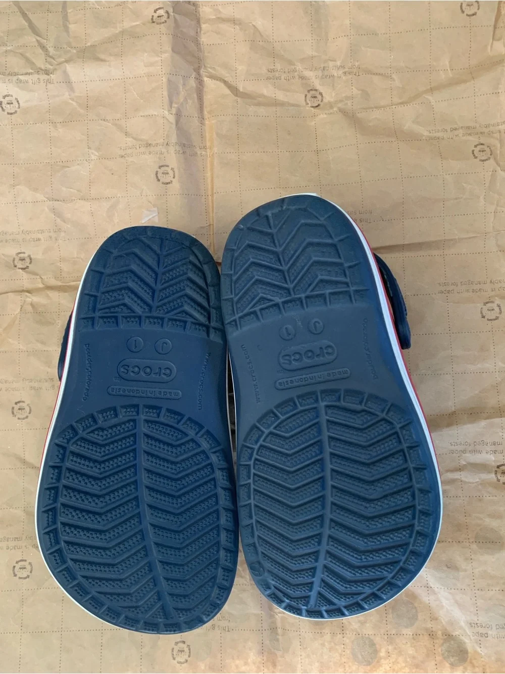 Youth Navy Crocs Clogs with Red Trim - Lightweight Kids Shoes